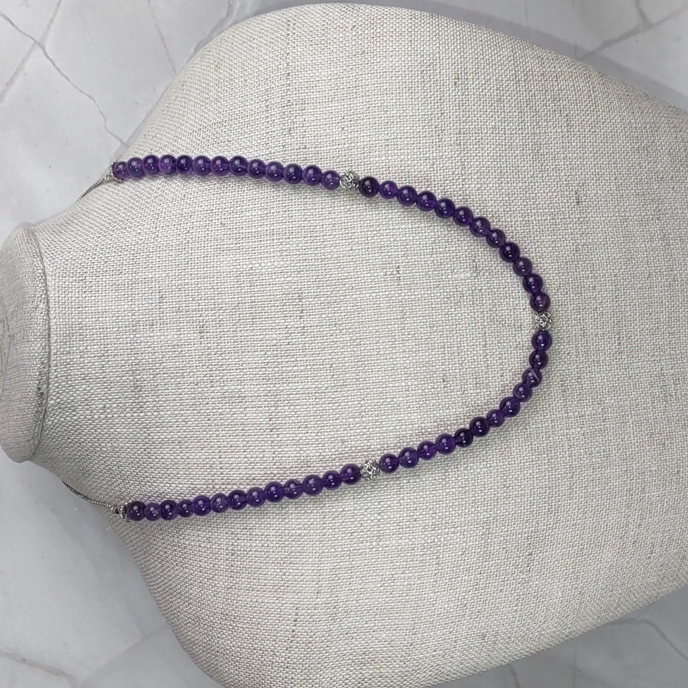 DMJ Amethyst/Sterling Silver Adjustable Slide Necklace